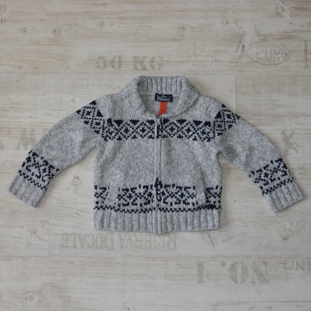 Baby Mayoral Sweater Jacket Cardigan Boys 18M Gray Full Zip Cowichan Style